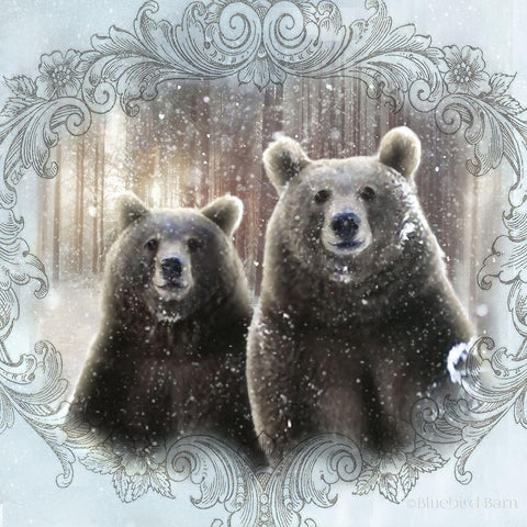 Enchanted Winter Bears    Black Modern Wood Framed Art Print with Double Matting by Bluebird Barn