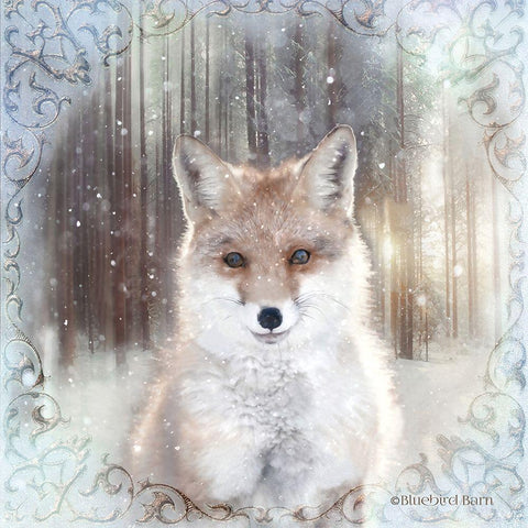 Enchanted Winter Fox     Black Ornate Wood Framed Art Print with Double Matting by Bluebird Barn