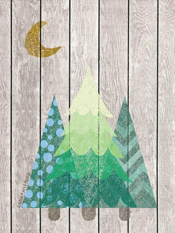 Whimsical Trees Under the Moon White Modern Wood Framed Art Print with Double Matting by Bluebird Barn