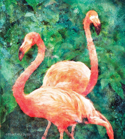 Flamingos     White Modern Wood Framed Art Print with Double Matting by Bluebird Barn