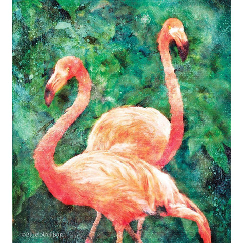 Flamingos     Black Modern Wood Framed Art Print with Double Matting by Bluebird Barn