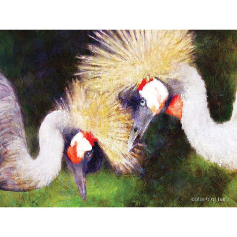 Two Cranes    Gold Ornate Wood Framed Art Print with Double Matting by Bluebird Barn