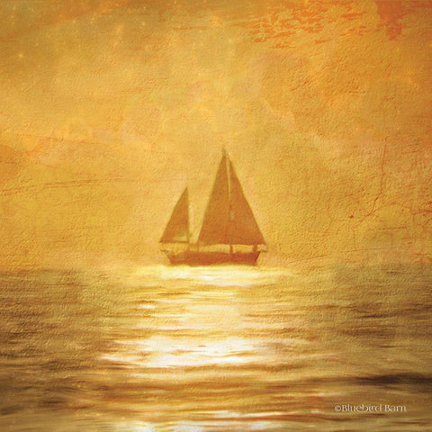 Solo Gold Sunset Sailboat White Modern Wood Framed Art Print with Double Matting by Bluebird Barn