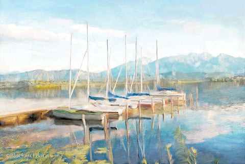 Blue Sky Fishing Day White Modern Wood Framed Art Print with Double Matting by Bluebird Barn