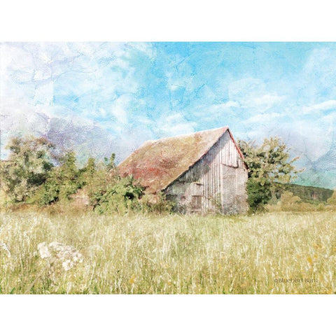 Spring Green Meadow by the Old Barn Black Modern Wood Framed Art Print with Double Matting by Bluebird Barn