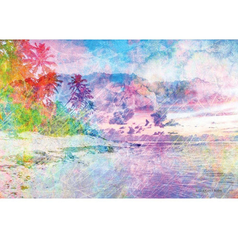 Rainbow Bright Beach Scene Gold Ornate Wood Framed Art Print with Double Matting by Bluebird Barn