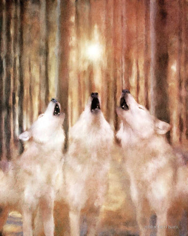 Three Wolf Howl Black Ornate Wood Framed Art Print with Double Matting by Bluebird Barn