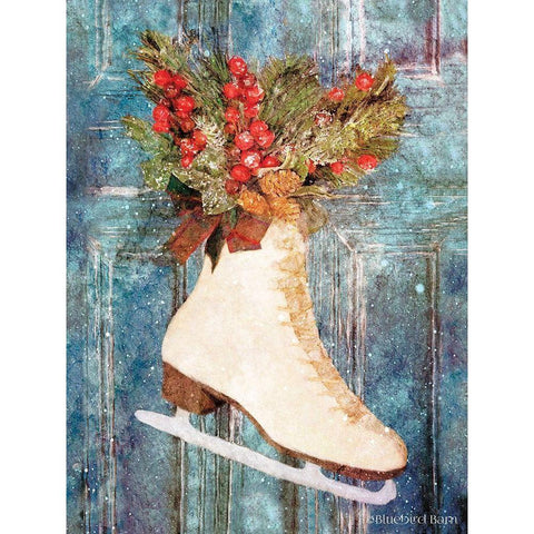 Winter Skate with Floral Spray White Modern Wood Framed Art Print by Bluebird Barn