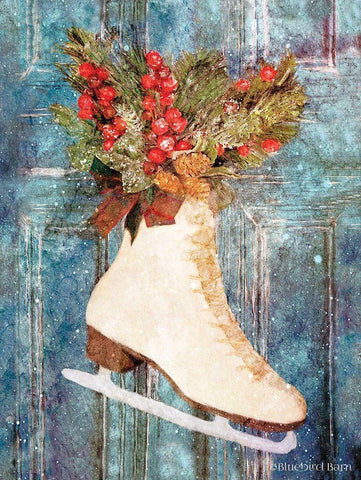 Winter Skate with Floral Spray White Modern Wood Framed Art Print with Double Matting by Bluebird Barn