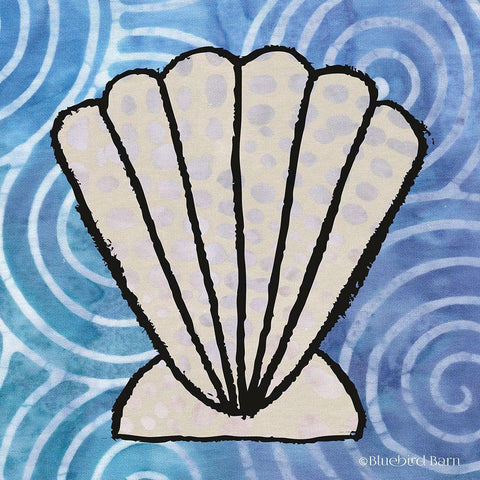 Whimsy Coastal Clam Shell White Modern Wood Framed Art Print with Double Matting by Bluebird Barn