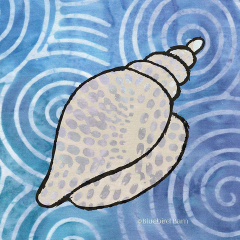 Whimsy Coastal Conch Shell White Modern Wood Framed Art Print with Double Matting by Bluebird Barn