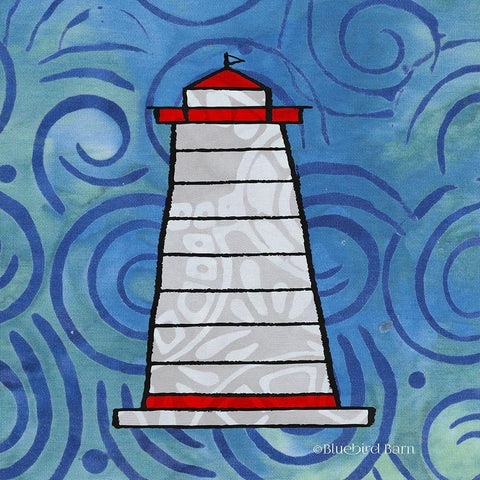 Whimsy Coastal Conch Lighthouse White Modern Wood Framed Art Print with Double Matting by Bluebird Barn