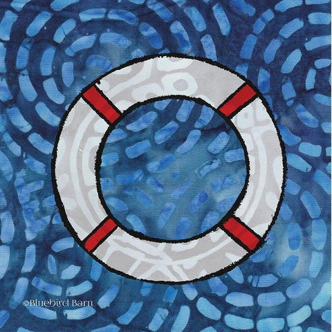 Whimsy Coastal Ring Buoy Black Ornate Wood Framed Art Print with Double Matting by Bluebird Barn