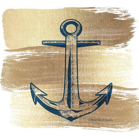 Brushed Gold Anchor Black Modern Wood Framed Art Print by Bluebird Barn