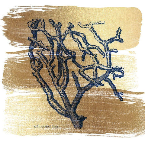 Brushed Gold Branch Coral Black Modern Wood Framed Art Print with Double Matting by Bluebird Barn