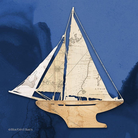Sailboat Blue I White Modern Wood Framed Art Print with Double Matting by Bluebird Barn