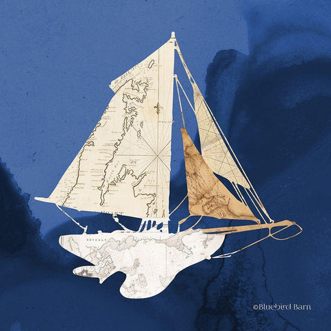 Sailboat Blue II White Modern Wood Framed Art Print with Double Matting by Bluebird Barn
