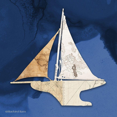 Sailboat Blue III White Modern Wood Framed Art Print with Double Matting by Bluebird Barn