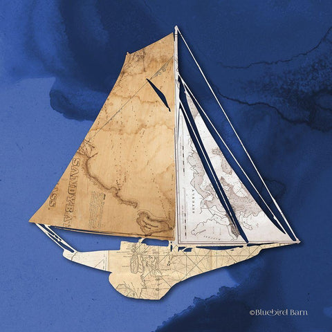 Sailboat Blue IV White Modern Wood Framed Art Print with Double Matting by Bluebird Barn