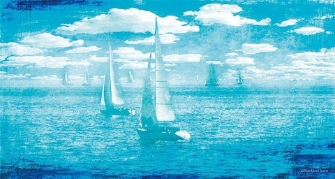 Sailboat Vista White Modern Wood Framed Art Print with Double Matting by Bluebird Barn