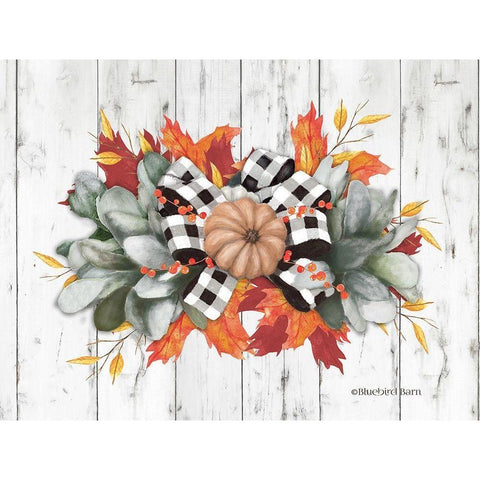 Orange Pumpkin Swag White Modern Wood Framed Art Print by Bluebird Barn