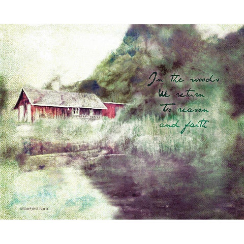 Red Cabin Forest Faith Gold Ornate Wood Framed Art Print with Double Matting by Bluebird Barn