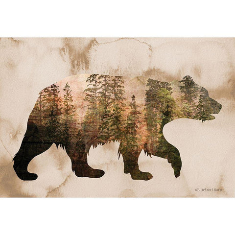 Brown Woods Bear Silhouette White Modern Wood Framed Art Print by Bluebird Barn