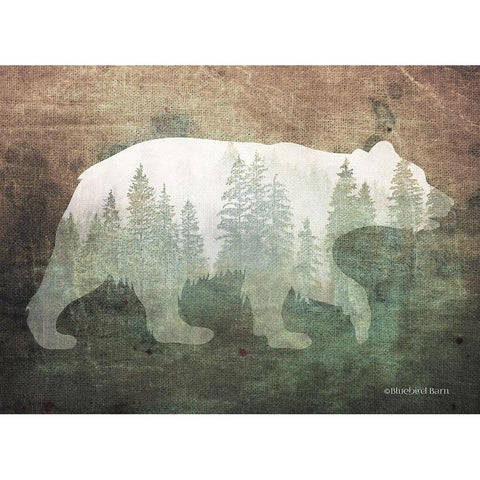 Green Forest Bear Silhouette White Modern Wood Framed Art Print by Bluebird Barn