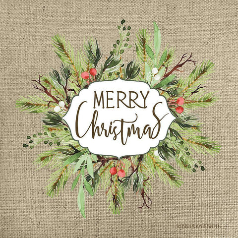 Merry Christmas Greenery II    Black Modern Wood Framed Art Print with Double Matting by Bluebird Barn
