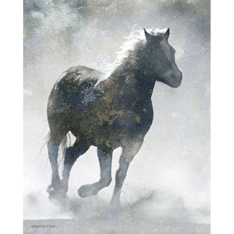 Textured Dark Running Horse White Modern Wood Framed Art Print by Bluebird Barn