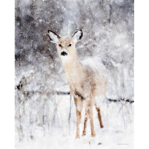 Deer in Winter Forest Black Modern Wood Framed Art Print with Double Matting by Bluebird Barn