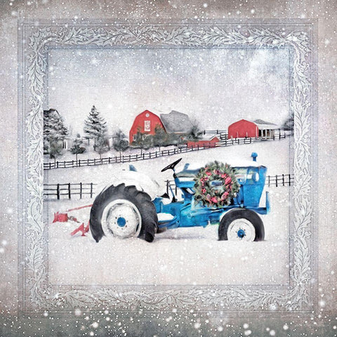 Christmas Tractor Gold Ornate Wood Framed Art Print with Double Matting by Bluebird Barn