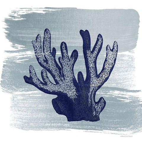 Brushed Midnight Blue Elkhorn Coral White Modern Wood Framed Art Print with Double Matting by Bluebird Barn