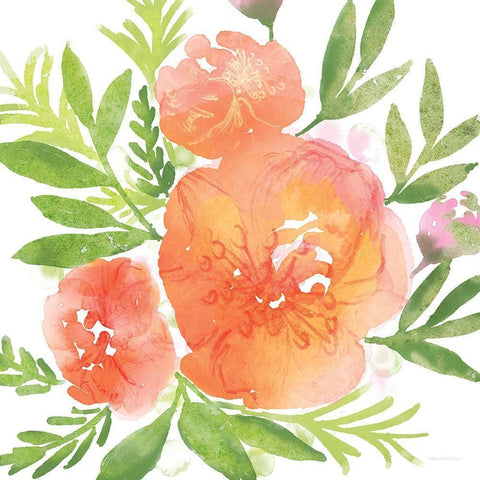 Peachy Floral I White Modern Wood Framed Art Print with Double Matting by Bluebird Barn