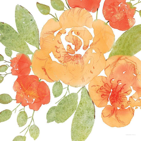 Peachy Floral II Black Modern Wood Framed Art Print with Double Matting by Bluebird Barn