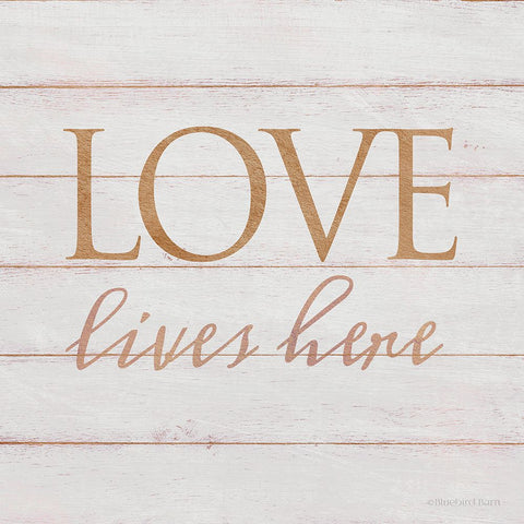 Love Lives Here White Modern Wood Framed Art Print with Double Matting by Bluebird Barn