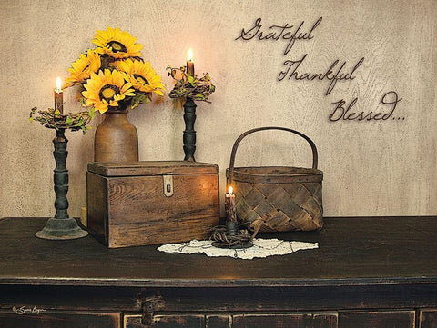 Grateful, Thankful, Blessed Black Ornate Wood Framed Art Print with Double Matting by Boyer, Susie