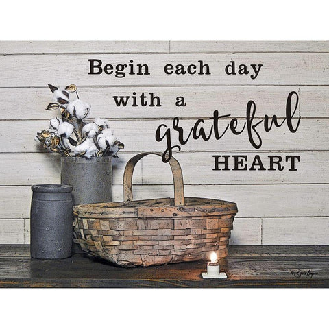 Begin Each Day with a Grateful Heart White Modern Wood Framed Art Print by Boyer, Susie