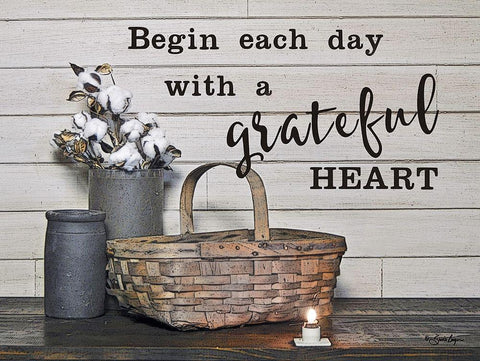 Begin Each Day with a Grateful Heart Black Ornate Wood Framed Art Print with Double Matting by Boyer, Susie