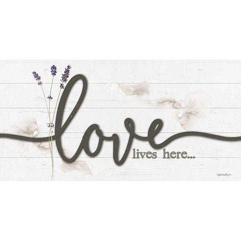 Love Lives Here White Modern Wood Framed Art Print by Boyer, Susie