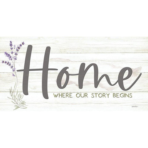 Home - Where Our Story Begins White Modern Wood Framed Art Print by Boyer, Susie