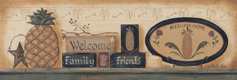 Welcome Family And Friends White Modern Wood Framed Art Print with Double Matting by Britton, Pam