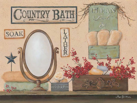 Country Bath Black Ornate Wood Framed Art Print with Double Matting by Britton, Pam