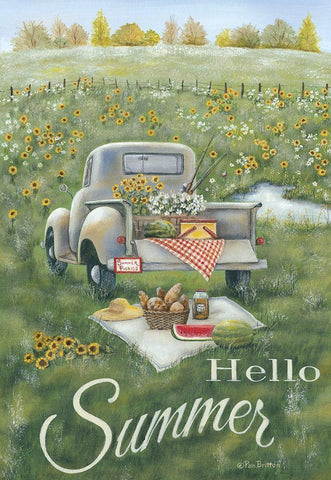 Hello Summer White Modern Wood Framed Art Print with Double Matting by Britton, Pam