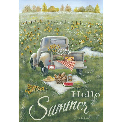 Hello Summer Black Modern Wood Framed Art Print with Double Matting by Britton, Pam