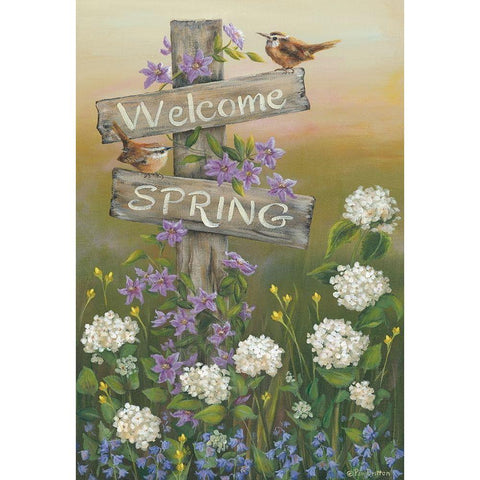 Welcome Spring Black Modern Wood Framed Art Print with Double Matting by Britton, Pam