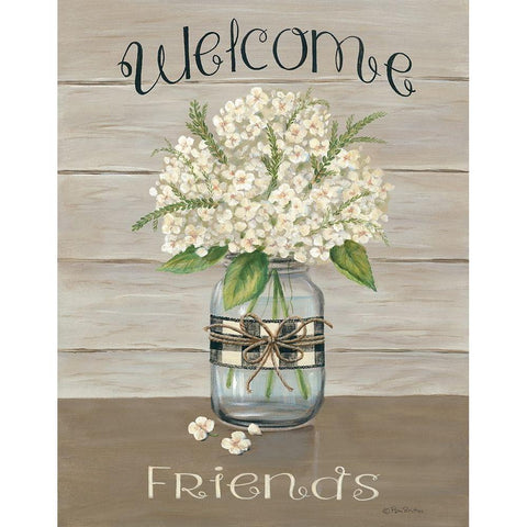 Welcome Friends Mason Jar Gold Ornate Wood Framed Art Print with Double Matting by Britton, Pam