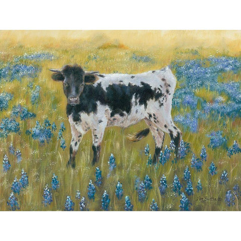 Cutie in the Bluebonnets Black Modern Wood Framed Art Print with Double Matting by Britton, Pam