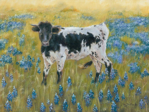 Cutie in the Bluebonnets White Modern Wood Framed Art Print with Double Matting by Britton, Pam