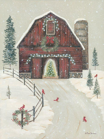 Holiday Barn White Modern Wood Framed Art Print with Double Matting by Britton, Pam